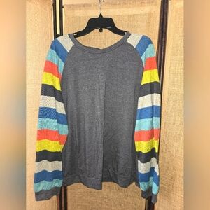Women's Shein Curve Gray With Rainbow Stripe Sleeve Sweatshirt Size 3XL
